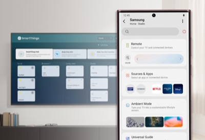 Galaxy with SmartThings displayed next to a Samsung TV