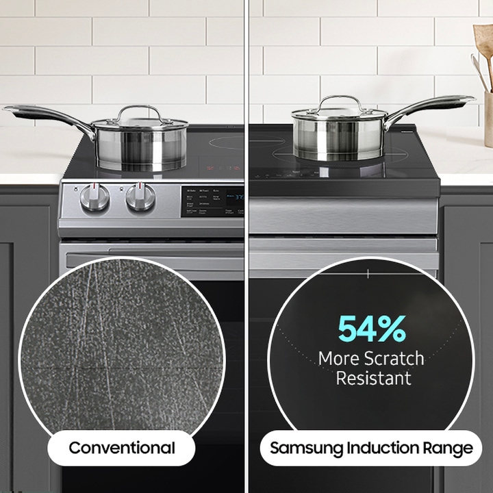 Samsung Stainless Steel Slide-In Induction Range with Anti-Scratch Matte Glass Cooktop