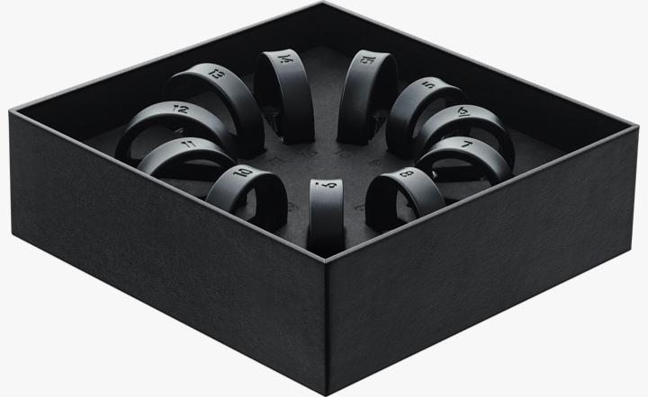 Galaxy Ring Sizing Kit is open and 9 sample rings can be seen.